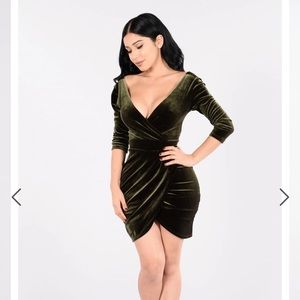 Green Velvet Wrap Dress